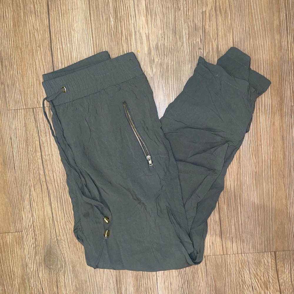 Green paper bag pants